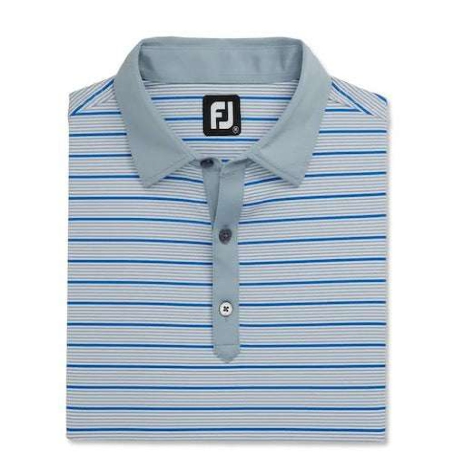 Apparel * | Premium Footjoy Accented Stripe Polo (Previous Season Style) Dove Grey/White/Royal