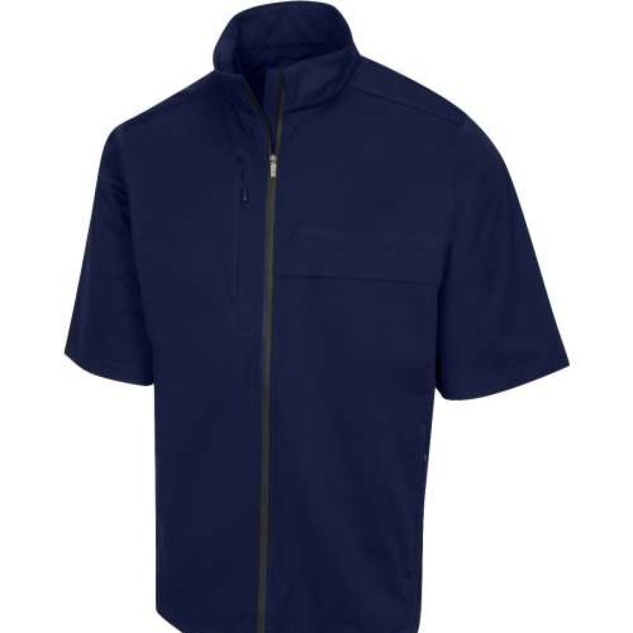 Apparel * | Shop Greg Norman Short Sleeve Weatherknit Jacket Navy