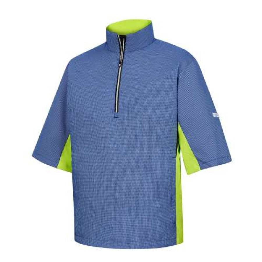 Apparel * | Clearance Footjoy Hydrolite Shortsleeve Rain Shirt Royal/Check Blue/Lime/Black